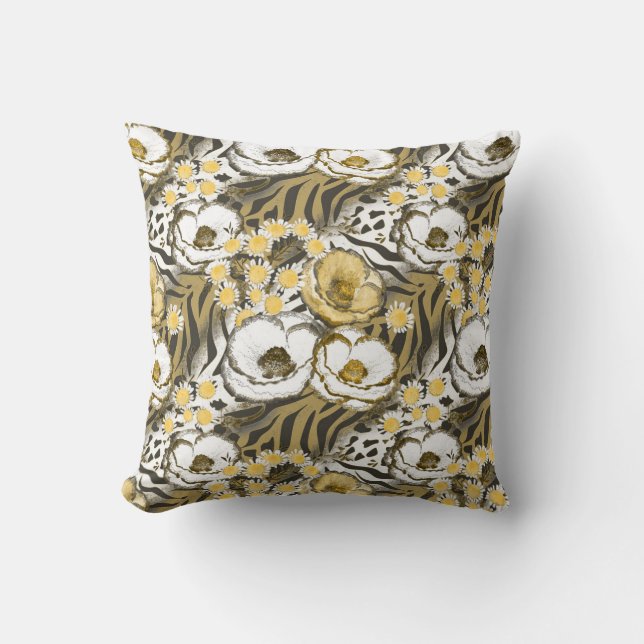 Coussin Fleurs jaunes, blanches sur un arrière - plan de t (Recto)