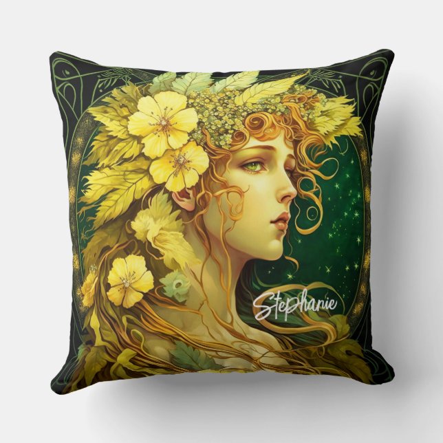 Coussin Fleurs Jaunes Échantées Imaginaire Fée Forêt (Verso)