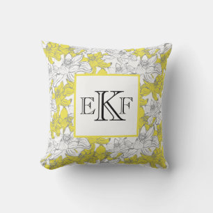 Coussin Fleurs jaunes et grises personnalisées sur fond bl