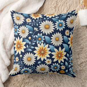 Coussin Fleurs jaunes et Motif bleu