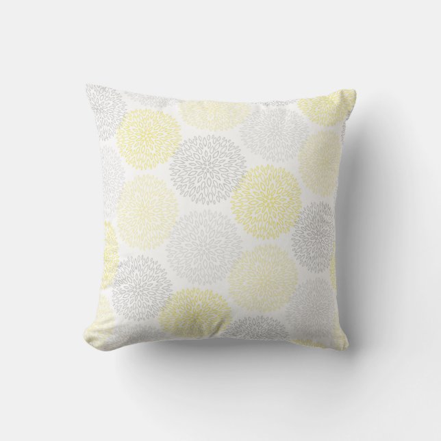 Coussin Fleurs Jaunes Gris Modernes (Recto)