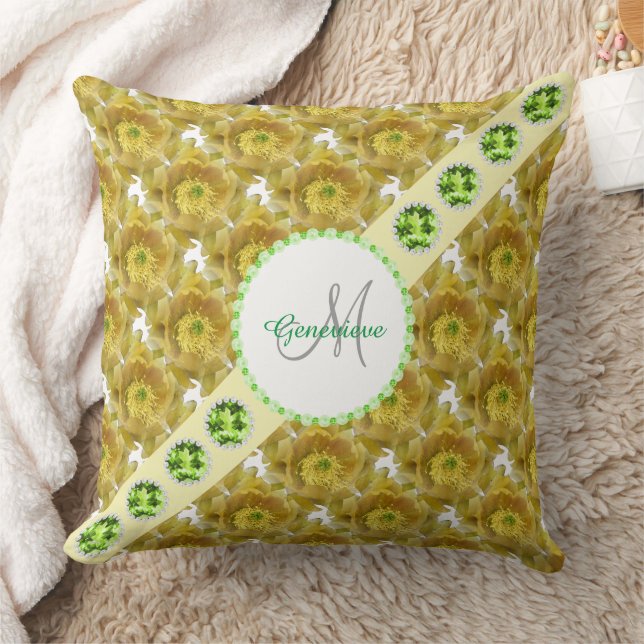 Coussin Fleurs Jaunes Motif, Pierres Vertes & Perles (Couverture)