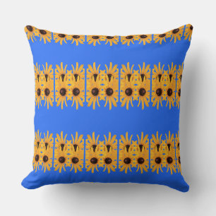 Coussin Fleurs Jaunes Solaires Lumineuses sur Bleu Royal