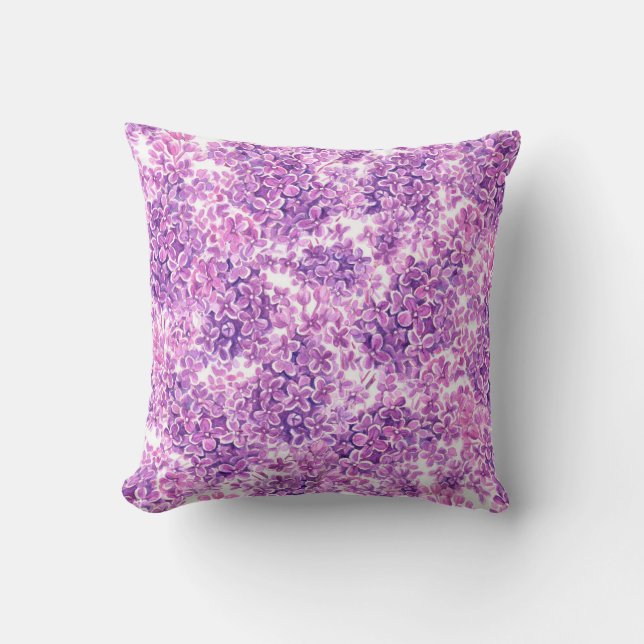 Coussin Fleurs lilas rose aquarelle (Recto)