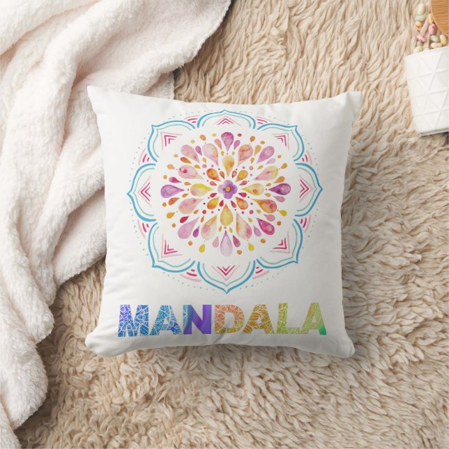 COUSSIN FLEURS LOTUS COLORÉES MANDALA (Couverture)