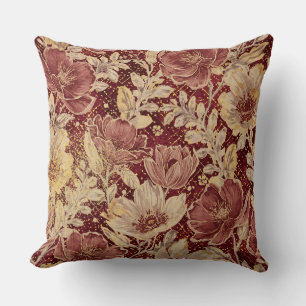 Coussin Fleurs Luxueuses, Marron Doré, Élégant Beau