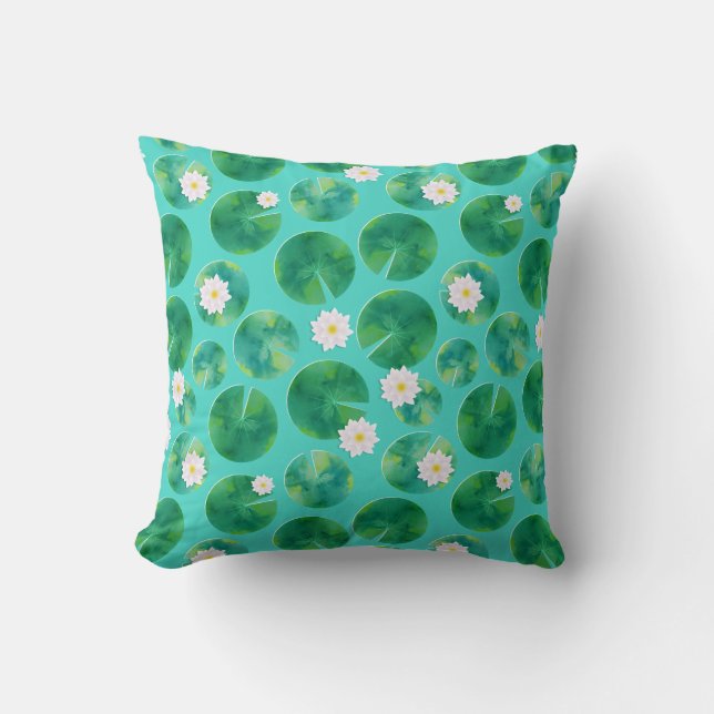 Coussin Fleurs Lys d'Eau Blanche & Motif Lily Pad (Recto)