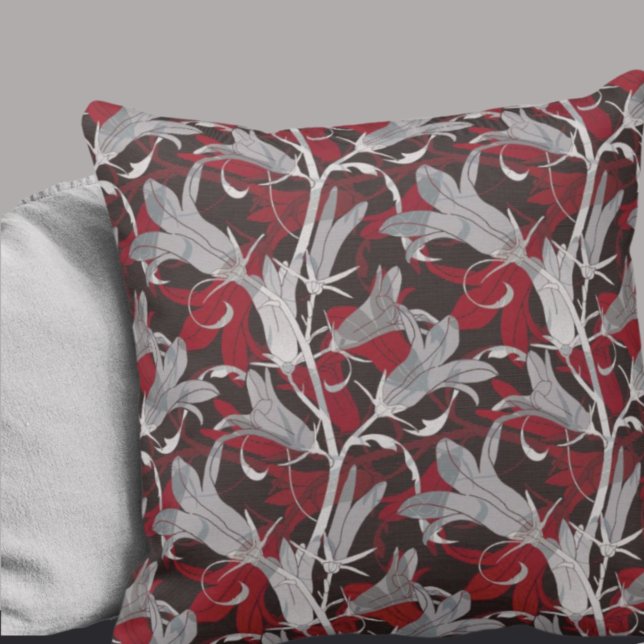 Coussin Fleurs Lys Gris Noir Blanc & Rouge (Créateur téléchargé)
