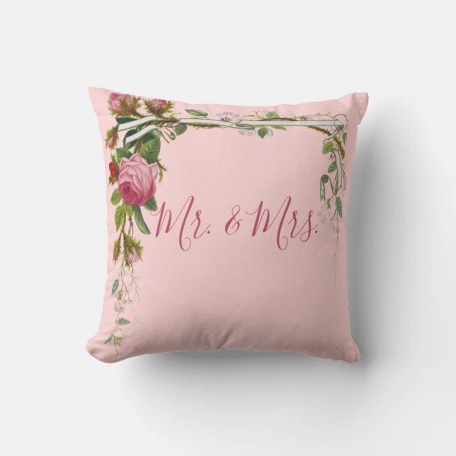 Coussin Fleurs M. Mme Mariage Mariée Élégant Rose (Recto)