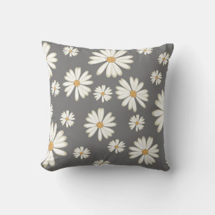 Coussin Fleurs marguerites en gris arrière - plan