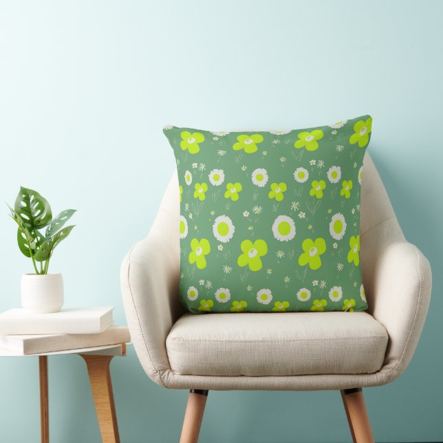 Coussin Fleurs marguerites Gris vert (Chaise)
