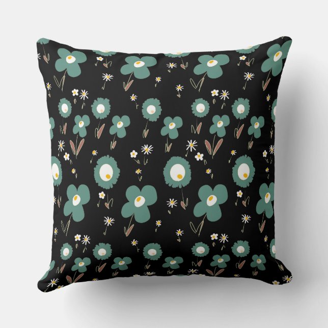 Coussin Fleurs marguerites Pastel Sage Blanc Jaune Noir (Verso)
