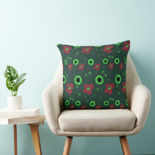 Coussin Fleurs marguerites Rouge Vert Noir