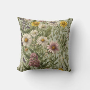 Coussin Fleurs marguerites vintages et Fleurs sauvages