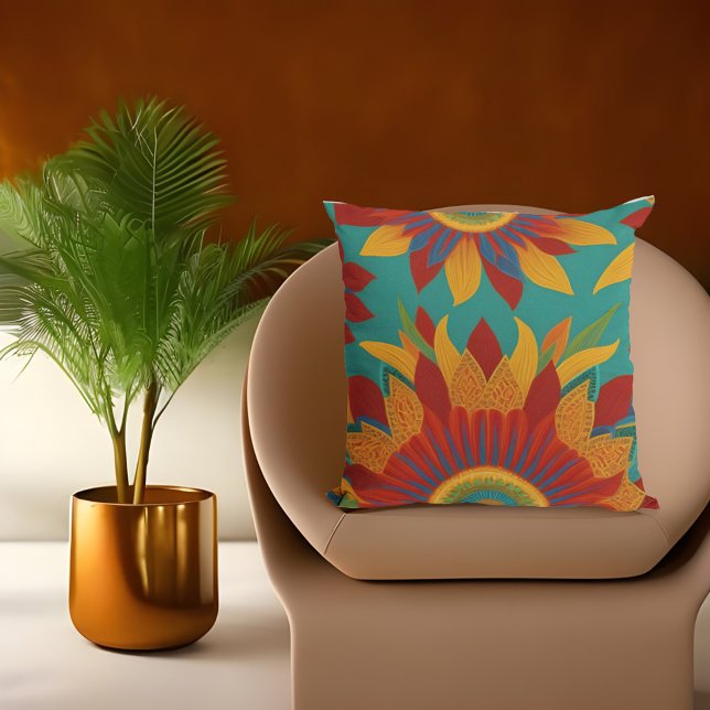 Coussin Fleurs marocaines de style or rouge orange sarcell (Créateur téléchargé)