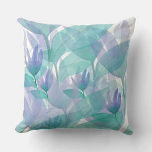 Coussin Fleurs merveilleuses aquarelles bleu-vert urbain