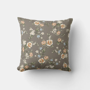 Coussin fleurs mignonnes avec motif feuille sur fond gris