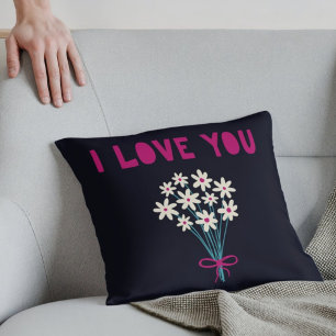 Coussin Fleurs mignonnes minimalistes Je t'aime Fête des m