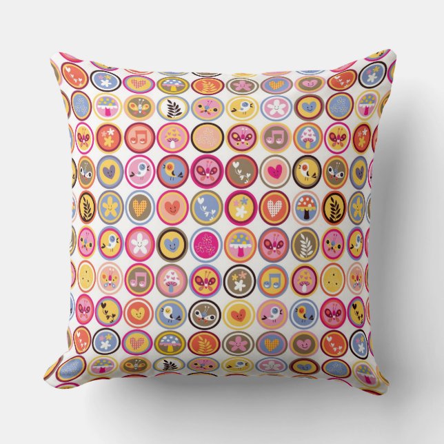 Coussin fleurs mignonnes, oiseaux, motif de coeurs (Recto)