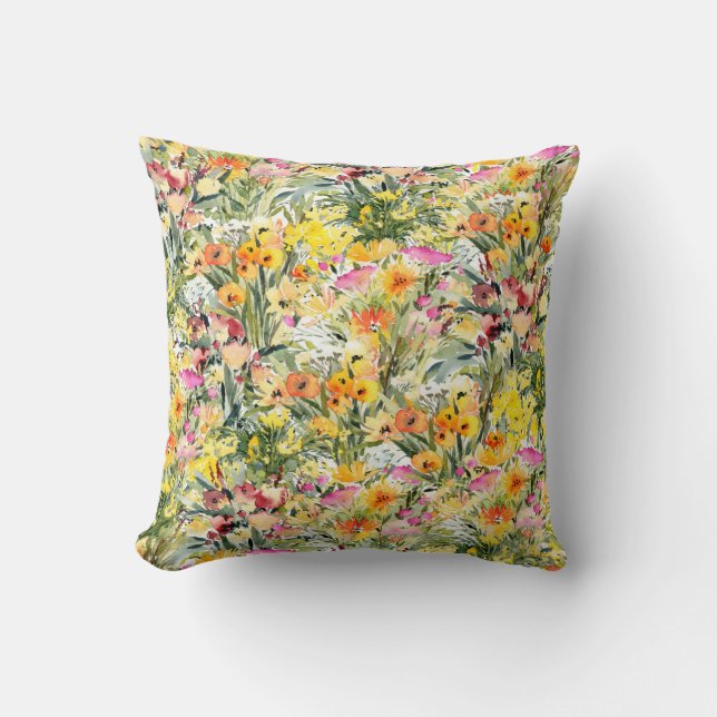 Coussin Fleurs Minuscules Champ : Aquarelle Lumineuse. (Recto)