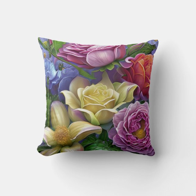 Coussin Fleurs Mixtes, Colorées, Printemps Rétro Moderne (Recto)