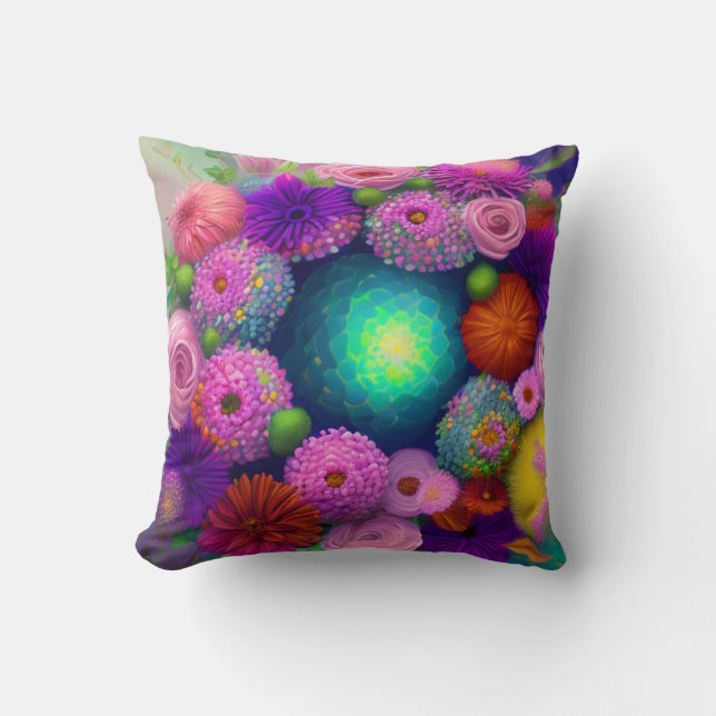 Coussin Fleurs Mixtes, Colorées, Printemps Rétro Moderne (Recto)