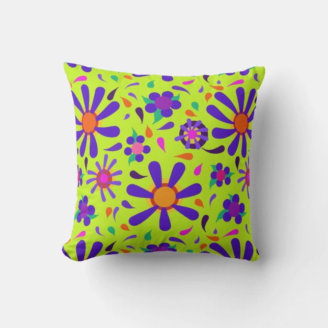 Coussin Fleurs MOD lumineuses sur Peridot Green (Recto)