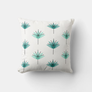 Coussin Fleurs modernes du milieu du siècle Turquoise