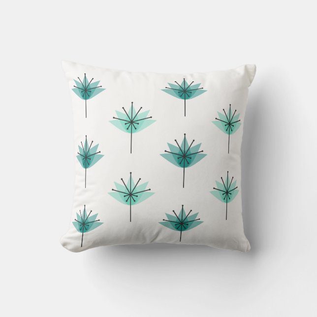 Coussin Fleurs modernes du milieu du siècle Turquoise (Recto)