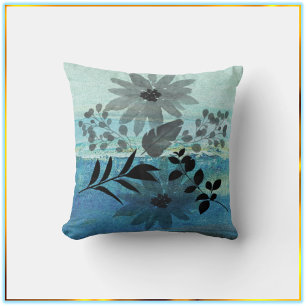 Coussin Fleurs Modernes Sur Arrière - plan Bleu Rêvé