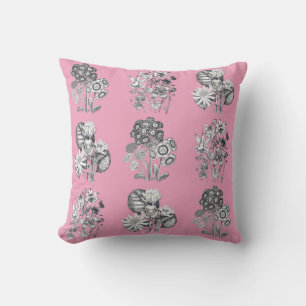 Coussin Fleurs monochromes sur arrière - plan rose