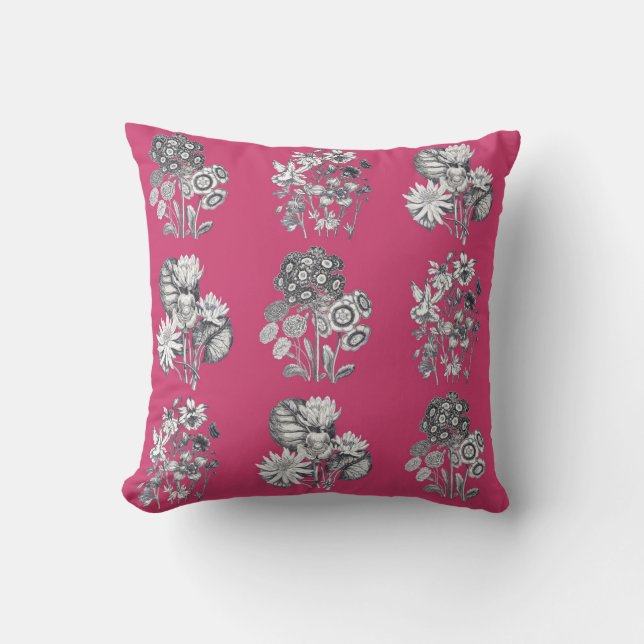 Coussin Fleurs monochromes sur fond cerise (Recto)