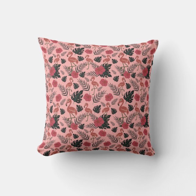 Coussin Fleurs motifs et feuilles flamands roses (Recto)