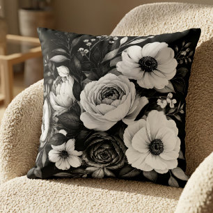 Coussin Fleurs Noir Et Blanc