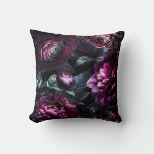 Coussin Fleurs noires enchantées grasses et lunaires Jardi