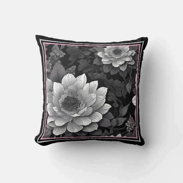 Coussin Fleurs noires et blanches (Recto)