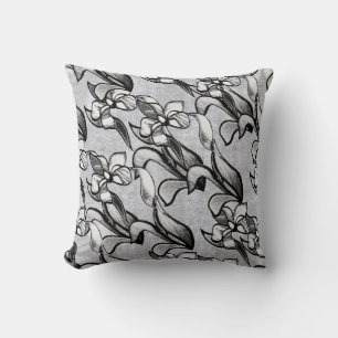 Coussin Fleurs noires et blanches abstraites brillent sur