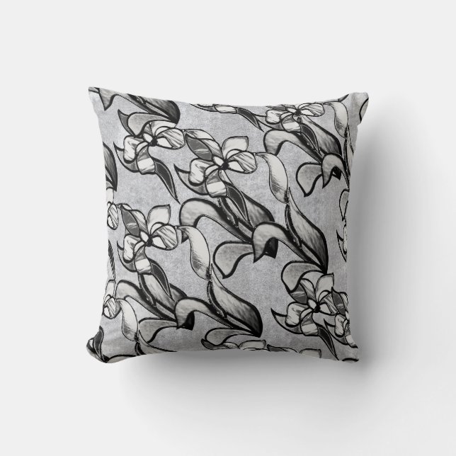 Coussin Fleurs noires et blanches abstraites brillent sur  (Recto)