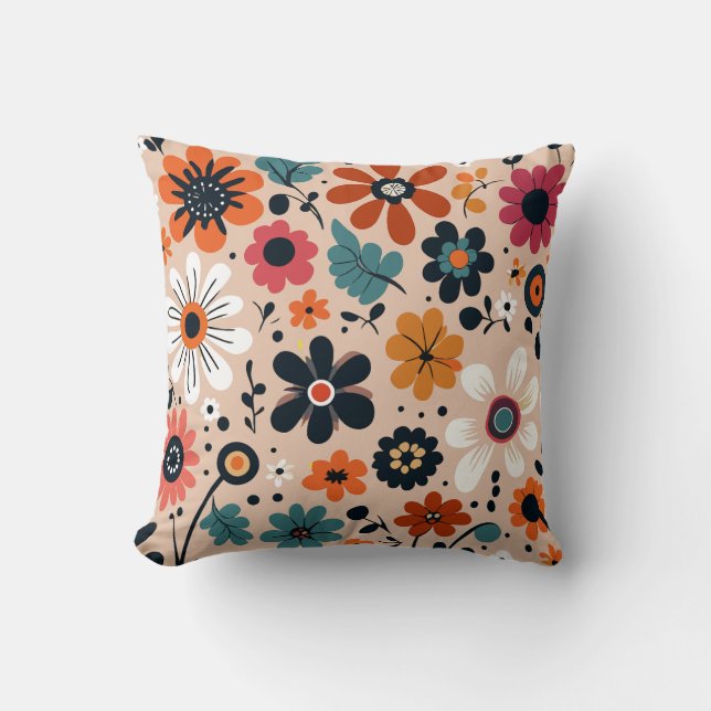 Coussin Fleurs noires oranges Motif Arrière - plan de beig (Recto)