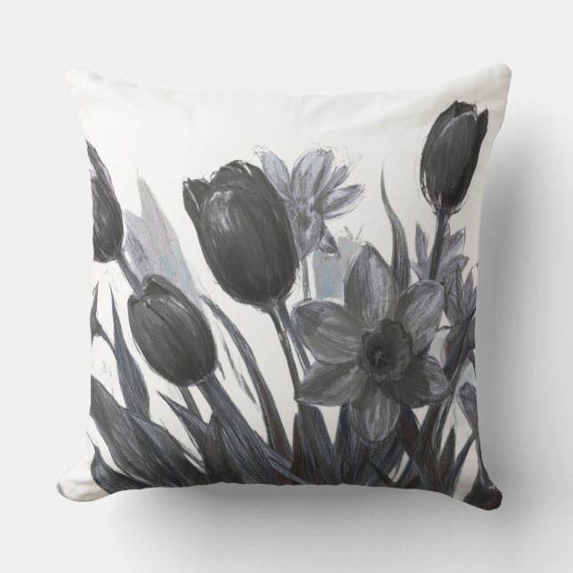 Coussin Fleurs noires sur canapé-lit à fond blanc Chaise  (Recto)