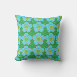 Coussin Fleurs Numériques Aqua Bleu et Vert à pois