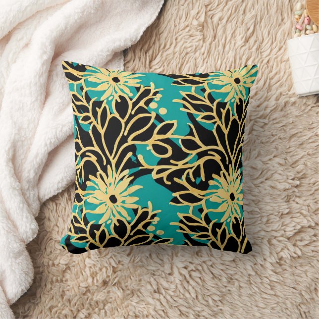 Coussin Fleurs or et sarcelle  (Couverture)