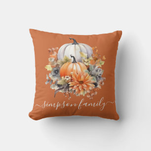Coussin Fleurs orange brûlé et citrouilles personnalisées