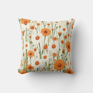 Coussin Fleurs orange et blanches – Élégant motif floral c
