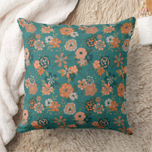 Coussin Fleurs orange Turquoises tendance