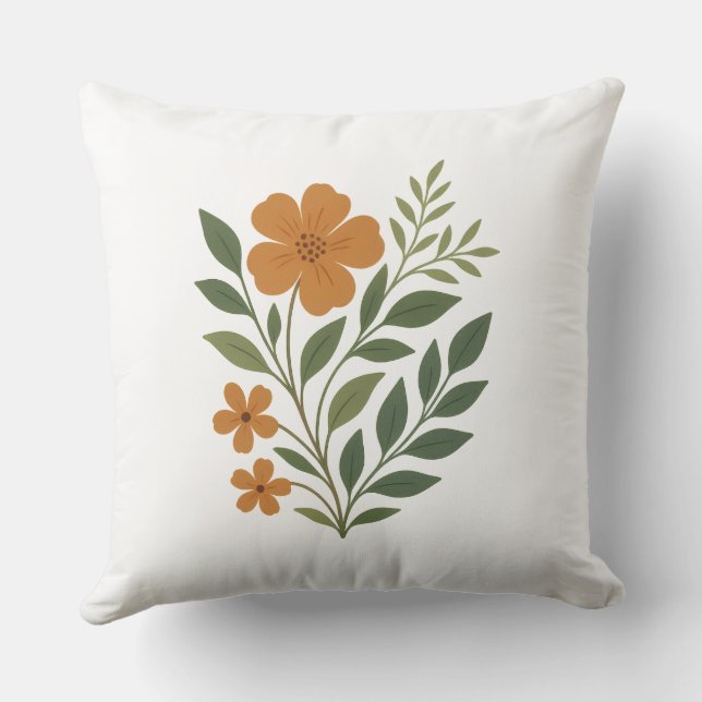 Coussin Fleurs orange vives avec Feuilles verts (Verso)