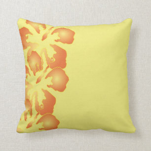 Coussin Fleurs oranges abstraites de ketmie sur le jaune