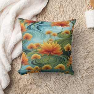 Coussin Fleurs Oranges Vibrantes Au Milieu De Blues Frotta