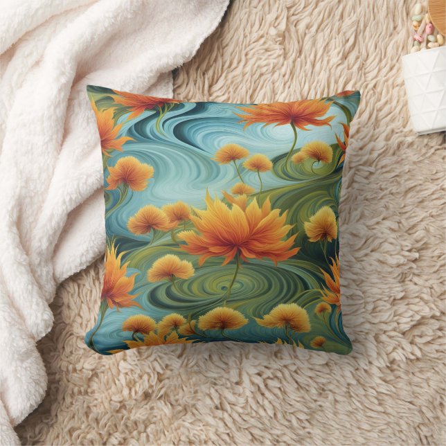 Coussin Fleurs Oranges Vibrantes Au Milieu De Blues Frotta (Couverture)