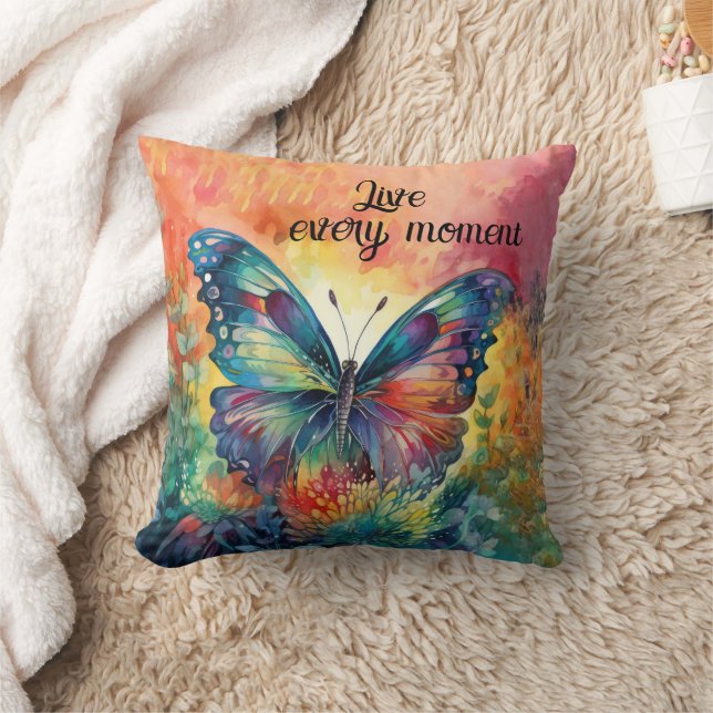 Coussin Fleurs Papillon Colorées Inspirational en Vie (Couverture)